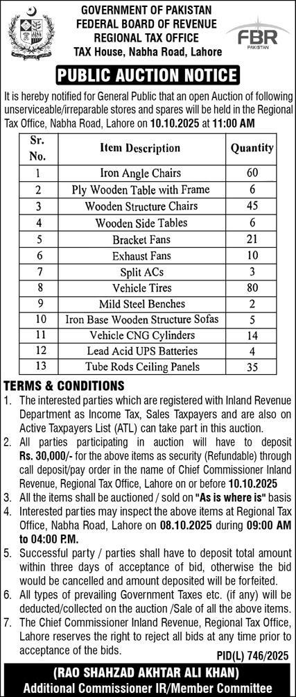 Federal Board of Revenue Tender Notice